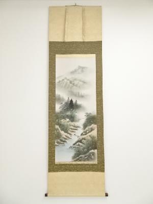 渓仙筆　淡彩山水図　肉筆絹本掛軸